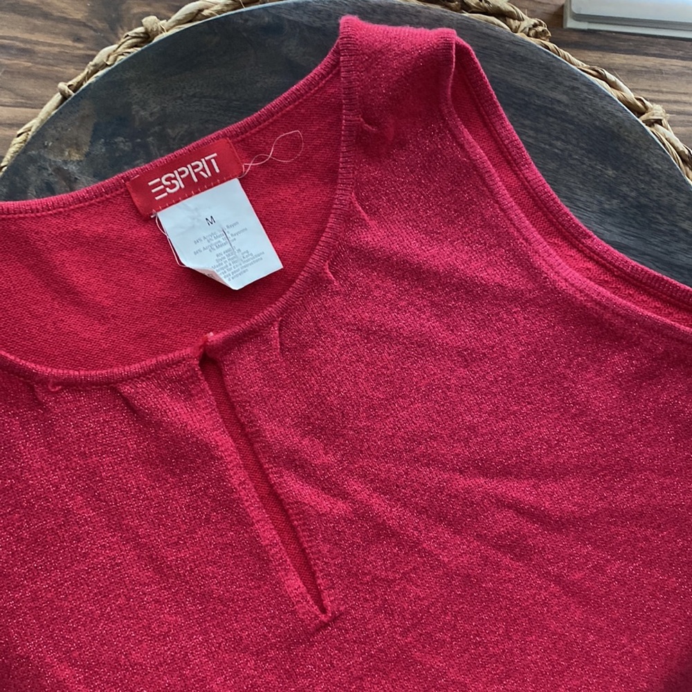 Y2K Espirit sweater tank top pink glitter knitted sleeveless M vintage retro